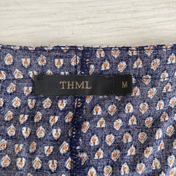 THML Anthropologie Embroidered Blouse Size Medium Navy Peach Boho Peasant - Picture 8 of 8